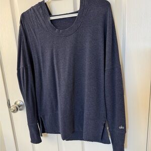 Alo Yoga Fluid Hoodie Heathered Blue Scoop Neck Pullover Sweatshirt Women Active